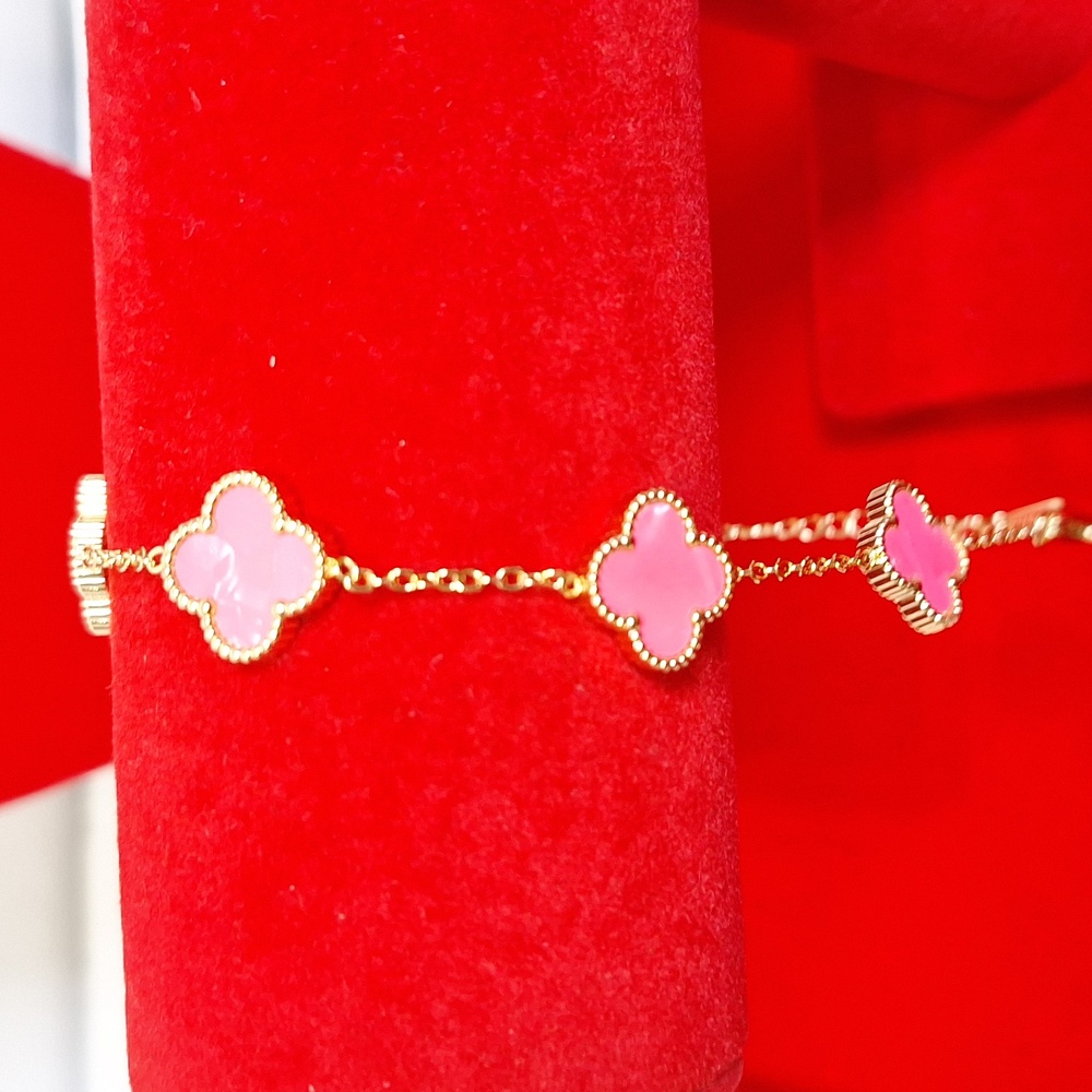 Gold Tone and Pink Clover Bracelet - Picture 2 of 2